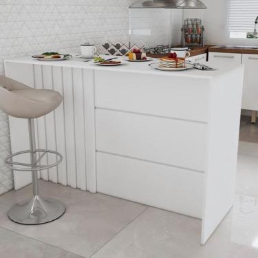 Imagem de Bancada de Cozinha Alta Ilha Gourmet Ripado Branco Hp - Panorama Móvei
