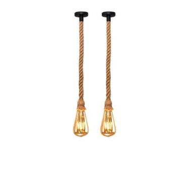 Imagem de Kit 2 Pendentes Vintage Corda 1M Retro Lâmpada Pera Âmbar - Pendente R
