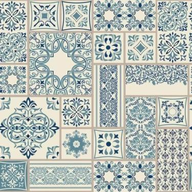 Imagem de Papel De Parede Adesivo Lavável Cozinha Azulejo Português Azul Sala Qu