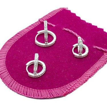 Imagem de Brinco Folheado A Prata 925 Kit 3 Argolas Com Pedras - Papillon Semi J