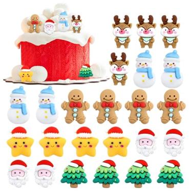 Imagem de Ercadio Pacote com 24 topos de cupcake de resina, Natal, Papai Noel, boneco de neve, árvore de Natal, palhetas, meias de resina, topos de cupcake para tema de Natal, aniversário, chá de bebê,