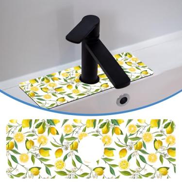 Imagem de Tapete de torneira de frutas de limão para pia de cozinha, flor deixa limão, protetor contra respingos, tapete antiderrapante de lama de diatomáceas macio para tapete de torneira de cozinha, tapete de