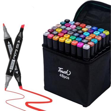Imagem de Caneta Marcador Para Colorir Desenho Profissional 36, 48, 60, 80 Cores Conjunto De Canetinhas Pontas Duplas Codificados por Cores Vivas para Desenho (48)
