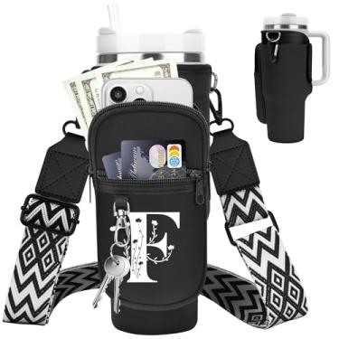 Imagem de LOKASS Suporte inicial para garrafa de água com alça para copo Stanley de 1,134 g com alça, bolsa térmica para garrafa de água com bolso para telefone, floral e mosquetão para acessórios Stanley Cup