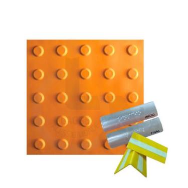 Imagem de 10 pisos tátil alerta pvc 25x25cm+kit escada acessivel 7x3cm - LAGGE A