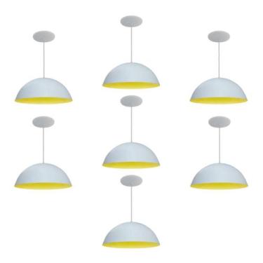 Imagem de Kit 7 Luminária Pendente Meia Lua 50cm Interior Amarelo Com Fiação 110