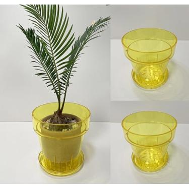 Imagem de RISEON Pacote com 3 potes de orquídea de plástico acrílico transparente com furos e pires, vaso de acrílico grosso, orquídea Dendrobium Oncidium Cattleya para repotting para ambientes internos e