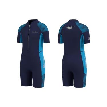 Imagem de Seaskin Roupa de mergulho infantil para meninos, roupas de banho térmicas com zíper frontal de 2 mm, roupas de mergulho curtas
