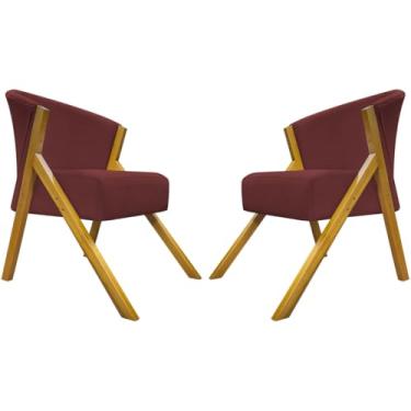 Imagem de Kit 2 Poltronas Para Sala Decorativa Cadeira Reforçada Para Recepção Manicure Sala De Espera Consultório Escritório Confortável You Suede Bordô Braça Amadeirada