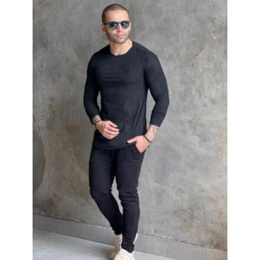 Imagem de Blusa Masculina Manga Longa Suede Preta Long - M.artt, GG