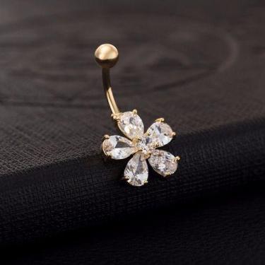 Imagem de Piercing De Umbigo Dourado Banhado A Ouro 18k Flor Zirconia - De Castr