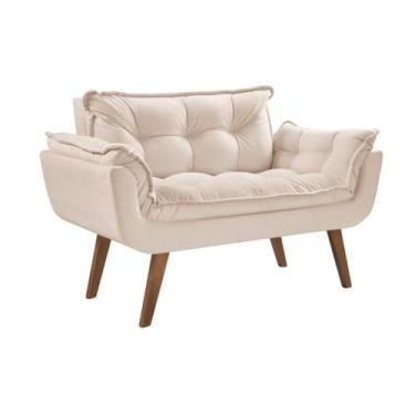 Imagem de Poltrona Namoradeira Opalla 2 Lugares Pé Palito D Salla Suede, Bege