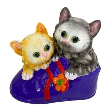 Imagem de Estátua de Jardim 2 Gatos na Bota em Resina Decoração Colorida Quintal