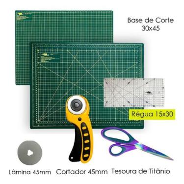 Imagem de Kit Base De Corte Iniciante 45x30 Dupla Face Régua 15x30 Tesoura de Ti
