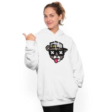 Imagem de Moletom feminino estampado ganguru flanelado com capuz urso bone bolad