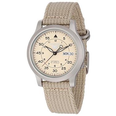 Imagem de Relógio masculino SNK803 SEIKO 5 automático com pulseira de lona bege, Bege, 37 mm, Relógio automático