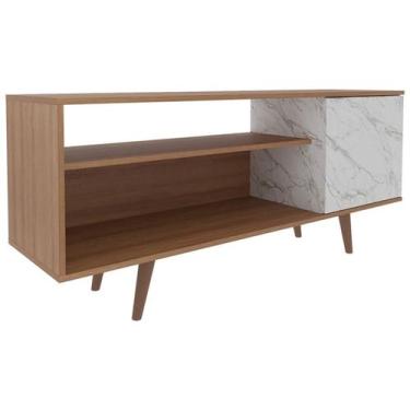 Imagem de Rack Para TV 42 Pol 136 cm 1 Porta R1486 Amendoa Marmore Branco Tecno 