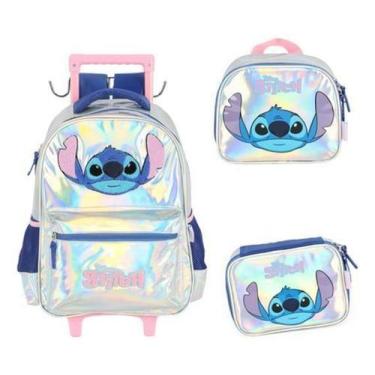 Imagem de Kit Mochila Carrinho Alça Costas Stitch Metalizado - Luxcel