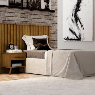 Imagem de Cabeceira Solteiro Milano Ripado com Mesa de Cabeceira - Leifer