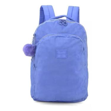 Imagem de Mochila Juvenil Up4You Lilas Roxa de costas com Pompom