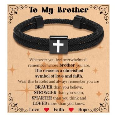 Imagem de Tondiamo Pulseira de cruz cristã para marido, filho, dia dos namorados, presente de inspiração de Páscoa, meia religiosa, presentes legais para homens, filho, batismo, comunhão, lembrancinhas de