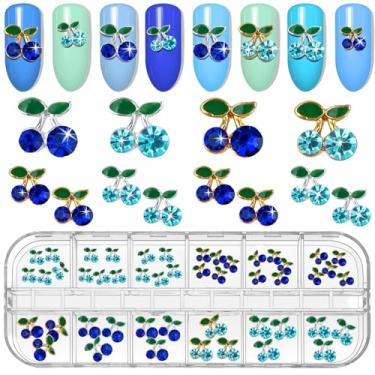 Imagem de Kalolary 48 peças de strass para unhas de cereja em 3D com pingente de cereja azul e diamante de cristal para unhas de liga para decoração de unhas para mulheres”