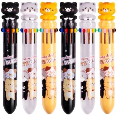 Imagem de Heliar Canetas esferográficas multicoloridas de 0,7 mm, 10 em 1, de ponta fina, retráteis, fofas, de gato, para escritório, material escolar, estudantes, crianças, presentes, pacote com 6
