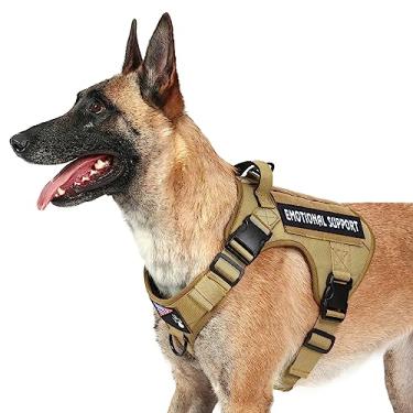 Imagem de voopet Peitoral tático para cães – Peitoral para cães de serviço militar colete de apoio emocional para cães de médio porte grande, respirável e ajustável, sem puxão, arnês ESA para treinamento de caça (com 6 etiquetas)