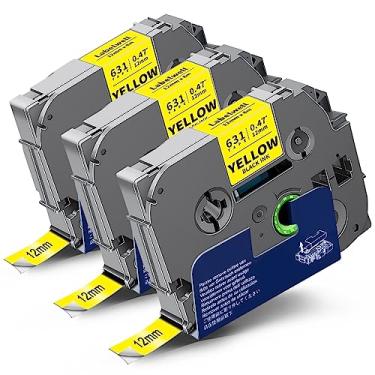 Imagem de Labelwell TZe-631 TZ 12 mm 0,47 laminado preto sobre amarelo compatível com fita de etiqueta P Touch TZe631 Recargas para Ptouch PTH110 PT-D220 D210 D400 D600 H103W 2040 etiquetadora, pacote com 3