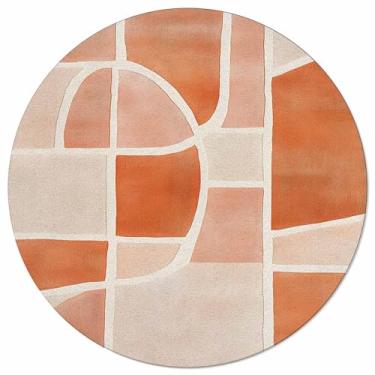 Imagem de Tapetes redondos laranja para sala de estar quarto de 90 cm laranja geométrico bloco de cores tapete tapete de ioga abstrato estilo moderno antiderrapante tapete lavável para entrada de berçário