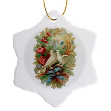 Imagem de 3dRose Grinalda floral vintage ornamentada com pombas brancas vitorianas, enfeite de floco de neve, 7,6 cm