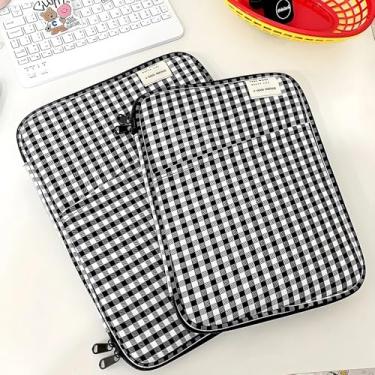 Imagem de Case Capa para Ipad/Tablet Checkered de 9 a 13 Polegadas, Capa Acolchoada de Transporte Kawaii para iPad, Xiaomi, Samsung, Lenovo, Bolsa Protetora com Bolso (Preto, 11in)