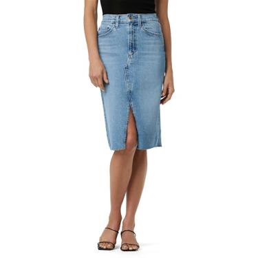Imagem de Joe's Saia jeans feminina The Joplin cintura alta comprimento até o joelho com fenda frontal, Bainha crua de mau hábito, 58