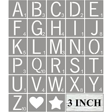 Imagem de Estênceis de letras de azulejo Scrabble, 7,6 cm, pacote com 28, modelos de estêncil de alfabeto para pintura em madeira, estênceis de plástico reutilizáveis para artesanato e decorações de arte de