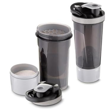 Imagem de Coqueteleira de 720ml Academia Shaker Shakeira Squeeze Fitness Com Compartimento Divisória Whey Protein Plástico PP