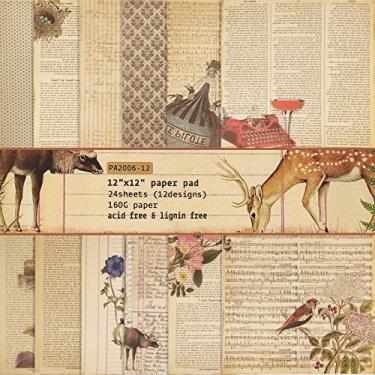 Imagem de 24 Peças de Bloco de Papel para Scrapbook Vintage-12X12 Em Pacote de Papel para Scrapbook, Padrão de Plantas, Papel Origami para Scrapbooking, Papel Cartão, Papel Decorativo para Diário, Papel