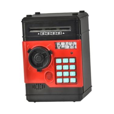 Imagem de menolana Cofrinho eletrônico, caixa de economia, brinquedo, desenvolvimento inicial, código de senha eletrônico educacional, banco de dinheiro para crianças, Preto Vermelho