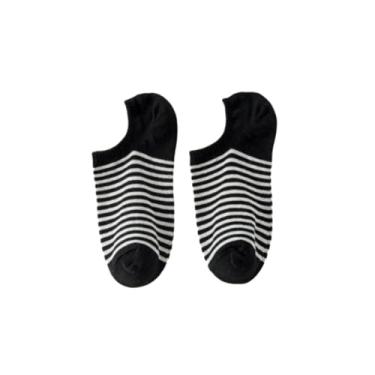 Imagem de chanstore 3 pares - Meias femininas de algodão puro primavera e outono boca rasa invisível verão fino todo algodão antiderrapante listrado meias curtas - preto
