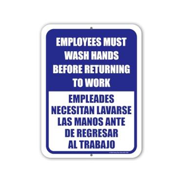 Imagem de Honey Dew Gifts, Os funcionários devem lavar as mãos antes de voltar ao trabalho, placas bilíngues espanhol espanhol, inglês, espanhol, placas de segurança, placas de escritório, placas comerciais, 23