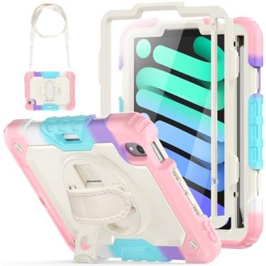 Imagem de HXCASEAC Capa para iPad Mini 7 (A17 Pro 2024)/Mini 6 de 8,3 polegadas, design à prova de choque com suporte para lápis/protetor de tela/alça de mão, capa infantil para iPad Mini 7ª/6ª geração de 8,3