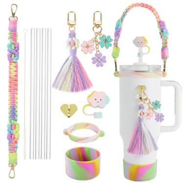 Imagem de Conjunto de acessórios para copo Stanley, alça de paracord para transporte simples moderno e outros copos de 227 g - 1,134 g. Conjunto de transporte de garrafa de água de 12 peças (colorido)