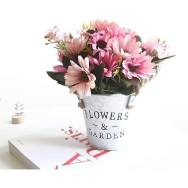 Imagem de Suandsu Flores artificiais em vaso estilo europeu arranjos de seda gerbera bonsai casa escritório restaurante mesa centro de mesa decoração peitoril janela gerbera-rosa