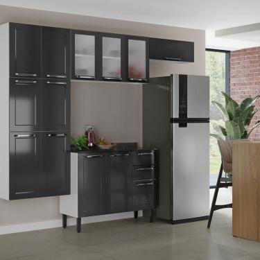 Imagem de Cozinha Compacta em Aço 4 Peças 13 Portas Sendo 3 com Vidro 2 Gavetas Florença Branco/Grafite