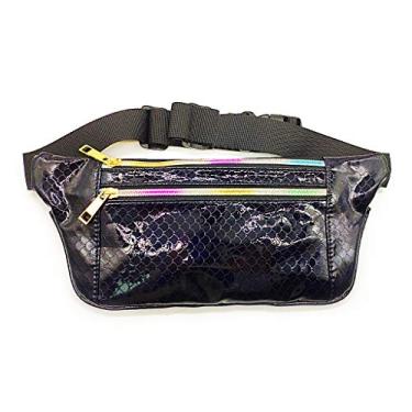 Imagem de Pochete de couro à prova d'água, brilhante, neoholográfico, suporte de telefone para corrida, festival, praia, viagens, Escala preta, L