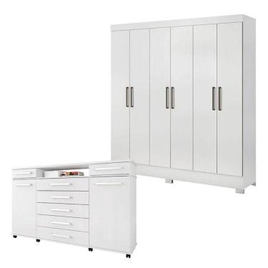 Imagem de Cômoda London E Guarda Roupa Casal Prático Branco - Demóbile