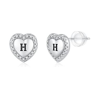 Imagem de Brincos de coração com inicial para meninas, prata esterlina S925, hipoalergênicos, banhado a ouro rosa, zircônia cúbica, brincos com letra para meninas adolescentes, meninas e crianças, Latão, Zircônia cúbica