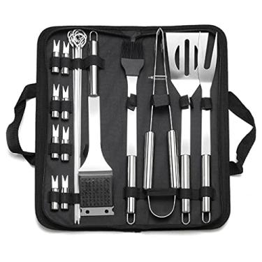 Imagem de Conjunto de ferramentas para churrasco e acessórios de churrasco, 20 peças, kit de ferramentas de churrasco de aço inoxidável resistente com alça antiderrapante e bolsa de armazenamento para cozinhar ao ar livre, acampamento, churrasco - melhor presente para churrasqueira