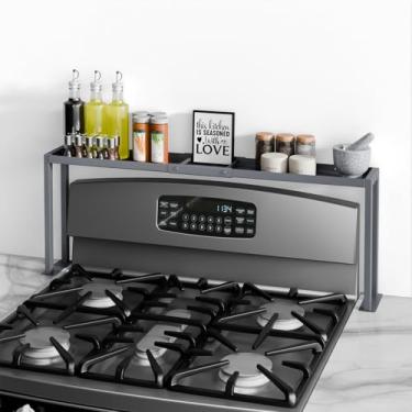 Imagem de Bumusty Prateleira de temperos para fogão de cozinha, prateleira superior de fogão de 81 cm, prateleira ajustável para temperos, prateleiras de cozinha organizadora de temperos, cinza