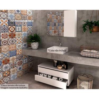 Imagem de Conjunto De Banheiro Balcão C- Rodizios Bn3603 S- Cuba 80cm E Armário C- Espelho Bn3602 Branco - Tecno Mobili