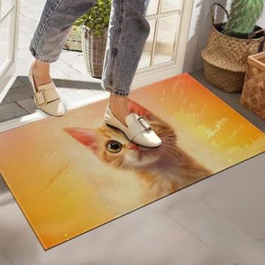 Imagem de Lindo capacho de gato laranja para interior, tecido não tecido, antiderrapante, tapete de 43 x 75 cm, tapete de entrada de rápida absorção, tapete de porta da frente, tapetes de boas-vindas para